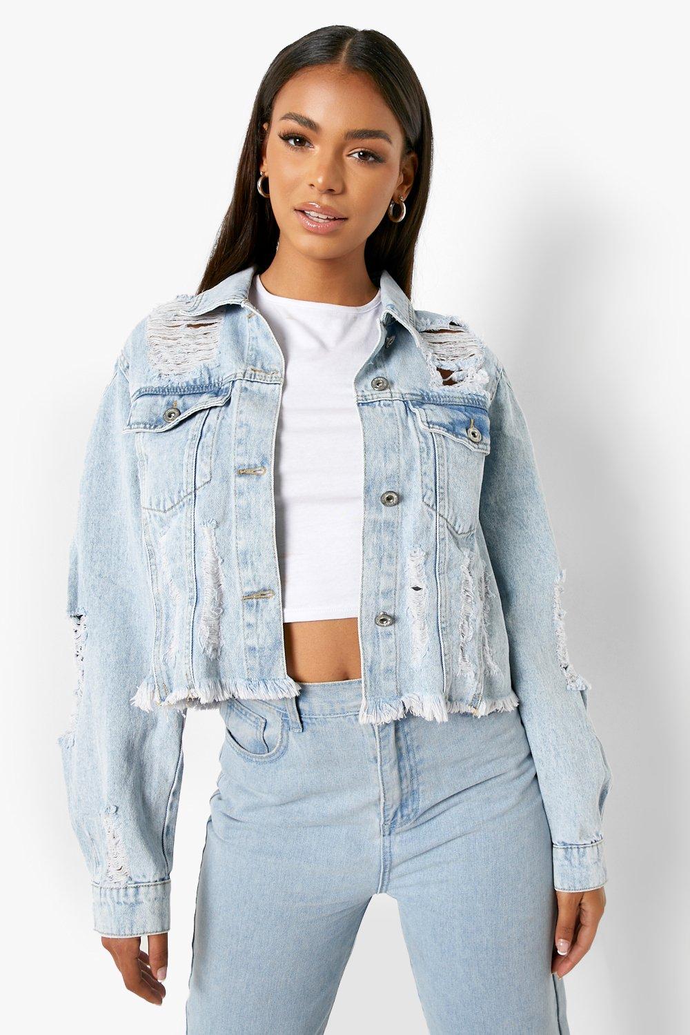 Cropped denim jacket outlet boohoo